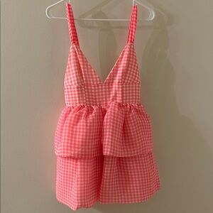 NBD Pink Gingham Tiered Mini Dress